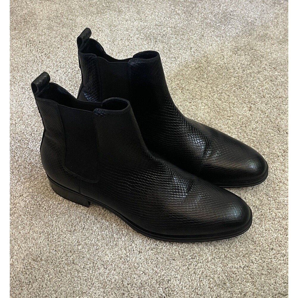 Mr. B's Leather Ankle Boots Men's 11 Black Snake Print Classy Chelsea Boots